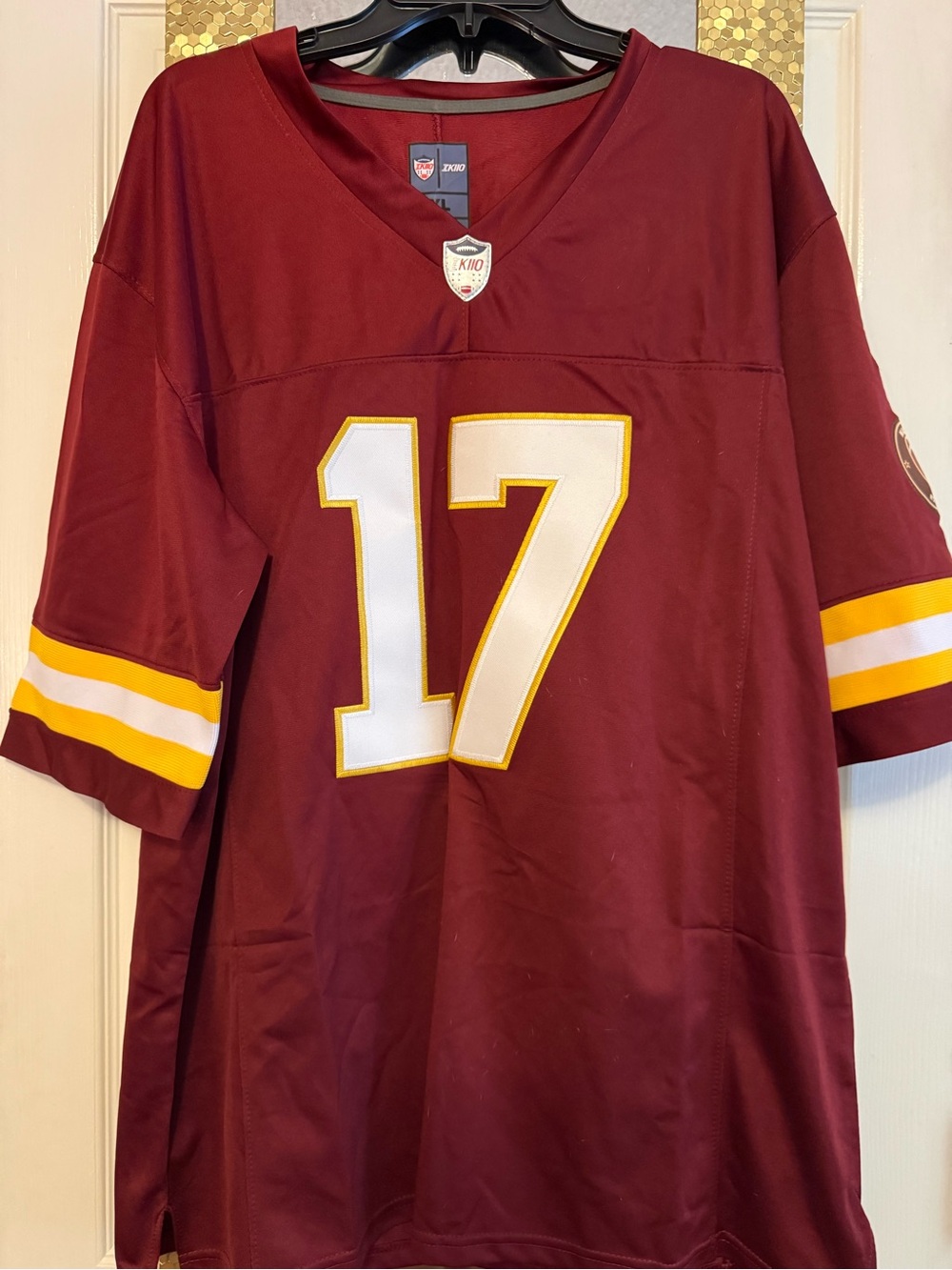 Maroon #17 Men’s Football Jersey with Gold & White Accents